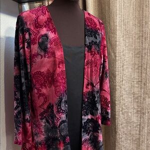 Y2K Sami Jo red and black velvet paisley floral long sleeve blouse. Size L.